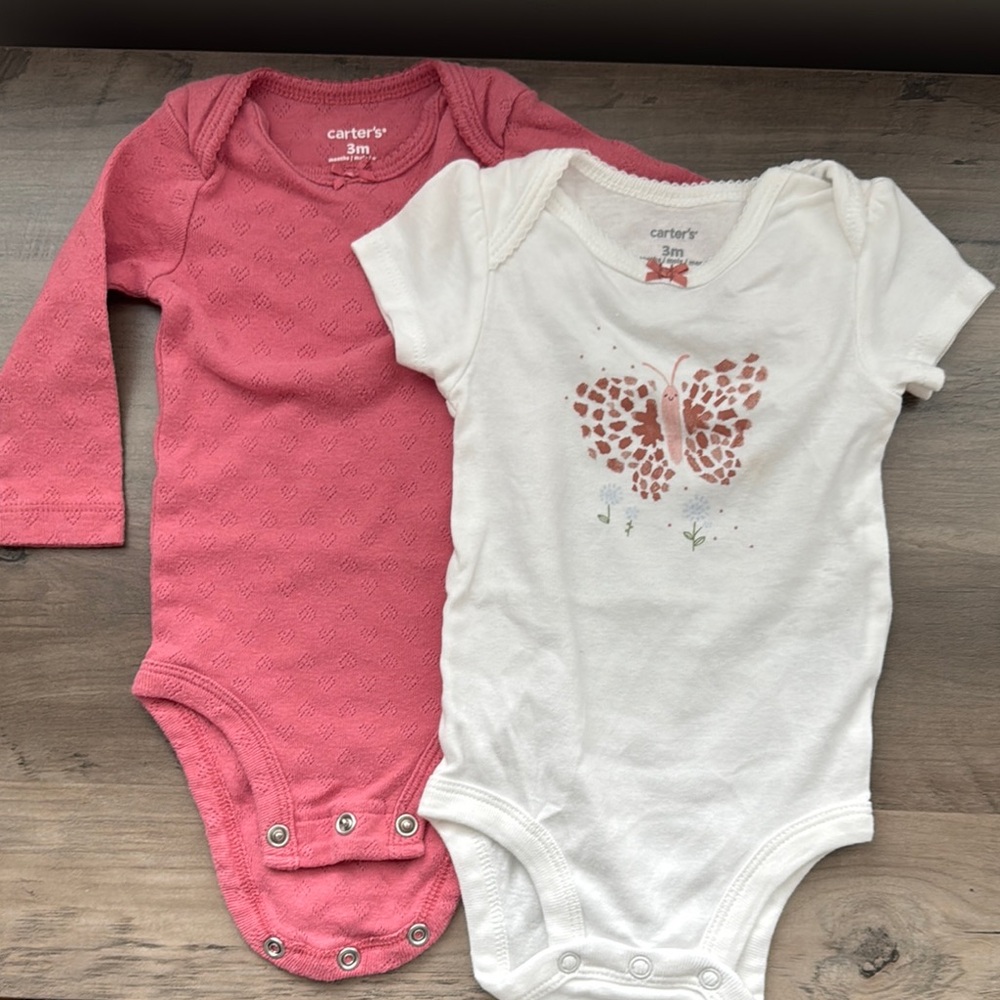 Carter's Pink and White Butterfly Baby Bodysuits